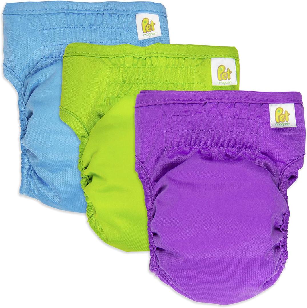 Pet Magasin Reusable Washable Dog Diapers (Pack of 3), Highly Absorbent with Strong & Flexible Hook & Loop (Solid, XL (23-35 Waist))