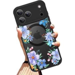 OOK Magnetic Case for iPhone 17 Pro Max 6.9 Inch [Compatible with MagSafe] Soft TPU and Hard PC Full Body Protection Case with Purple Floral Flowers Anti-Scratch Shockproof Slim Phone Cover for Women