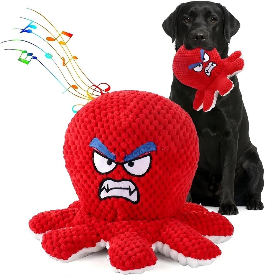 Interactive Jumping Octopus Dog Toy with Recording & Music Modes, Rechargeable Moving Squeaky Toy for Small, Medium & Large Dogs, Bouncing Pet Chew Toy to Relieve Stress & Burn Energy