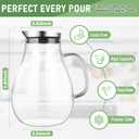 SUSTEAS 2.2 Liter 75oz Glass Pitcher, Water Pitcher with Lid And Wide Handle, Easy Clean Juice Jug for Fridge, Beverage Carafe for Cold/Hot Water, Iced Tea, 1 Long-Handled Brush Included
