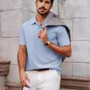 Men Polo Shirts Casual Classic Knit Shirts Short Sleeve Collared Business Polo Shirts Light Blue (XXL)