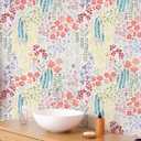 Floral Peel and Stick Wallpaper 9.8' x 15.75'' Colorful Flowers Peel and Stick Wallpaper Watercolor Abstract Wildflower Contact Paper for Bedroom Living Room Furniture Decorative