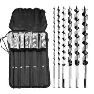 6Pcs 12-Inch Long Auger Drill Bit Set for Wood, 1/4"-7/8" Inch Hex Shank Ship Auger Drill Bit for Soft and Hard Wood, Plastic, Drywall and Composite Materials (1/4", 3/8", 1/2", 5/8", 3/4" and 7/8")