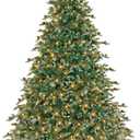 7ft Pre-Lit Artificial Christmas Tree, Hinged Full Xmas Pine Tree with 340 Warm White LED Lights, 8 Modes, 846 PVC & PE Branch Tips, Pine Cones, Metal Stand, Seasonal Home Office Decoration