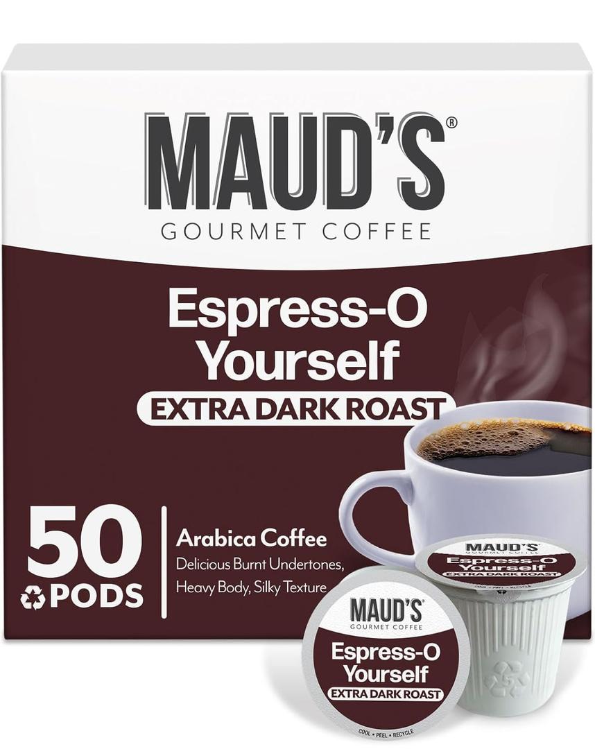 Maud's Espresso Roast Coffee Pods, 50ct, Dark Roast Coffee in Single Serve Pods  100% Arabica Coffee, Compatible with Keurig K Cups Maker