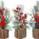 winemana 3 Pack Mini Christmas Trees Table Decorations, 11.5 Inch Small Artificial Xmas Tree Centerpieces with Red Berries & Pine Cones for Home, Office, Tabletop, Indoor Holiday Party Decor