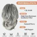 CJL HAIR Claw Clip Short Ponytail Hair Extensions DIY Bendable Metals Messy Bun Hair Piece for Wonen Wavy Curly Synthetic Fake Hairpieces Salt and Pepper