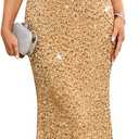 Cololura Women Off Shoulder Ruffles Sparkly Sequin Mermaid Bodycon Evening Party Gown Maxi Dress 