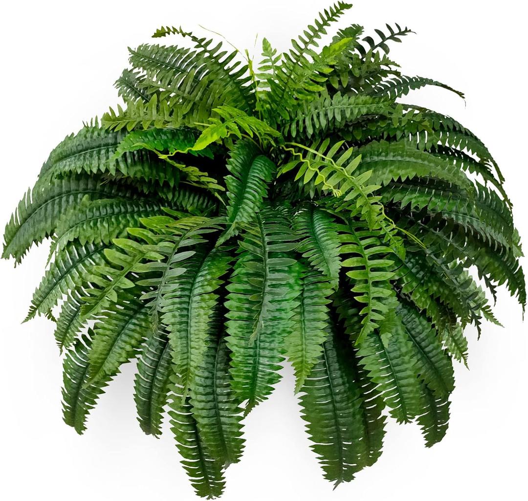 Single Silky Artificial Boston Fern Bush, 48Inch Artificial Plants, Suitable for Decorating Office, Patio, Living Room Faux Greenery, 88Branches (88 Dark Green Leaves)