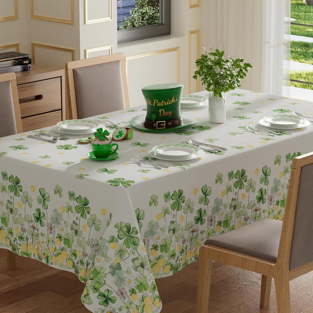 XCHI Shamrocks Clovers Coins Flowers Horseshoes St. Patrick's Day Tablecloth Rectangle Table Cloth Washable Table Covers for Indoor Dining Home Party Decorations 60x84 Inch