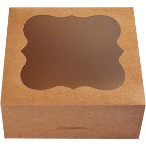 CHERRY 15-Pack 7"x7"x3"Brown Bakery Boxes with PVC Window for Pie and Cookies Boxes Medium Natural Kraft Paper Cardboard Box,Pack of 15