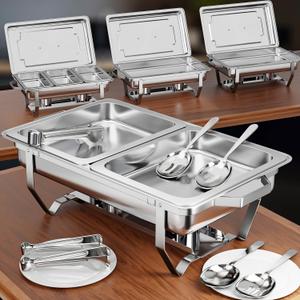 Chafing Dishes for Buffet 4 Pack (7 Pans + 7 Utensils) - 9QT Stainless Steel Chafing Dish Buffet Set - Food Warmers for Parties Buffet - Buffet Servers and Warmers, Catering Supplies Buffet Display