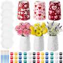 Yungyan 6 Set Valentine's Day Heart Vases Ceramics to Paint Ready to Paint Your Own Ceramic DIY Unpainted Plaster Paintable Kit Three Styles of Valentines Flower Vase with Brush Palette for Adults