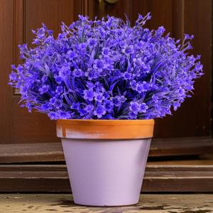 12 Bundles Artificial Flowers Fake Bouquets for Outdoor Planters, UV Resistant Faux Floral, Realistic Purple Flowers for Home Garden, Porch Decor