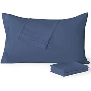YIYEA King Pillow Cases Set of 2.Ultra Soft 1800TC Hotel Quality Double Brushed Microfiber Embroidered Pillowcases, Envelope Closure, Fade Resistant (20"x36", Denim)