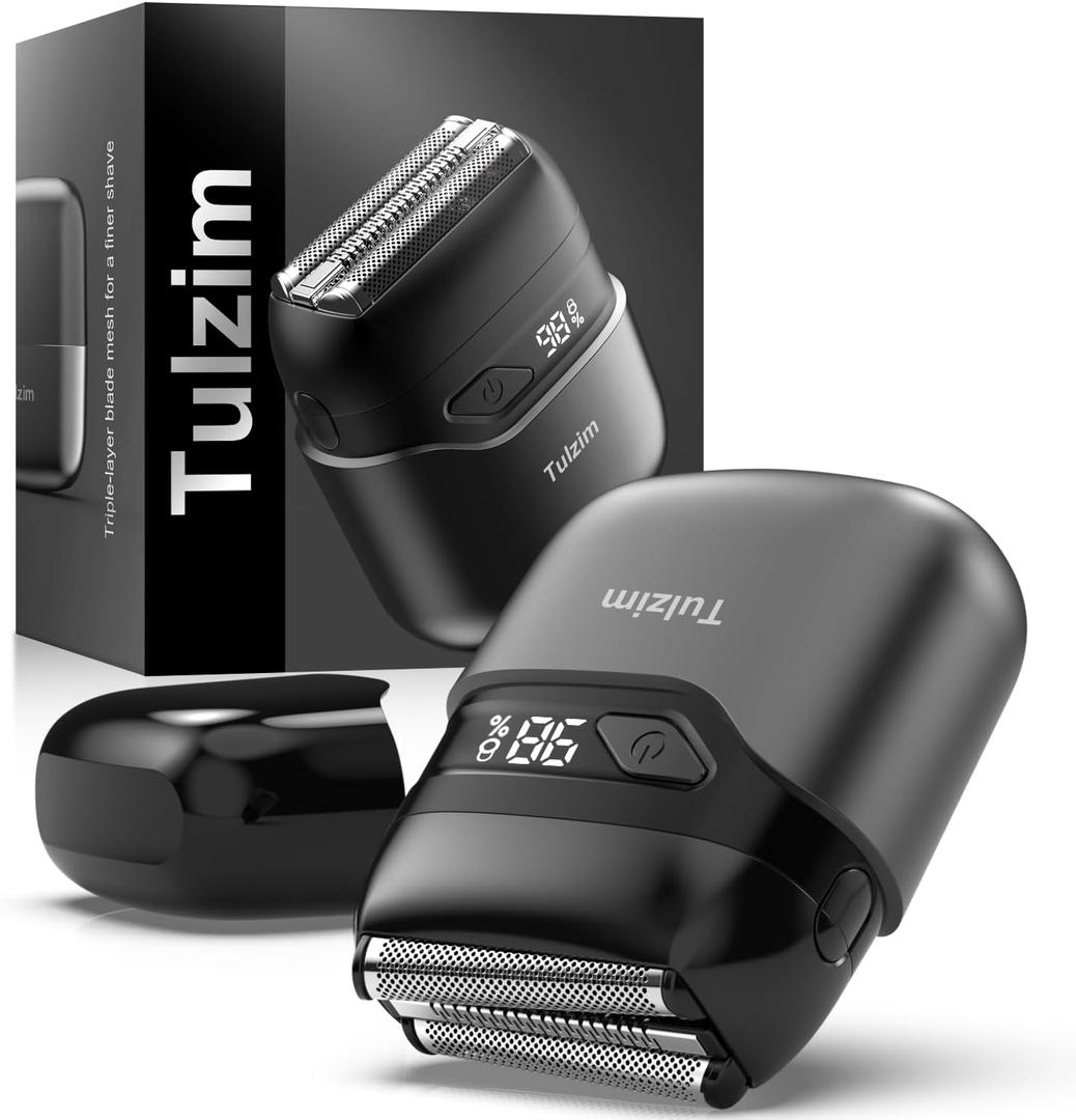 Electric Foil Shaver for Men: Mini Electric Razor for Face - IPX7 Waterproof Cordless Razor with LED Display - 3 Floating Blade USB-C Fast Rechargeable for Travel & Home - Carbon Gray