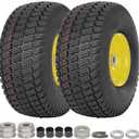 (2 Pack) WEIZE 15x6.00-6 Tubeless Tire and Wheel Assembly, Replacement Lawn Mower Front Tires, Compatible with John Deere Riding Mowers 100 and 300 Series, 3" Offset Hub, 3/4" or 5/8" or 1/2" Bushing (Yellow)