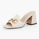 gihubafuil Women's Sandals Peep Toe Slides Chunky Heel Mules Single Band Comfort Slip-on Shoes with Metal Chain for Spring Summer 6