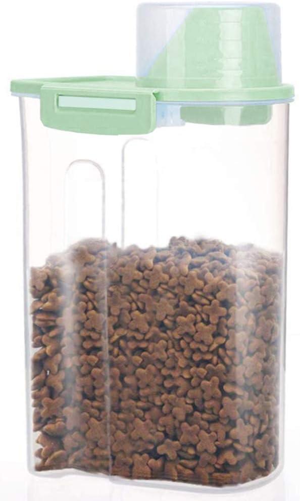 Pet Food Storage Container with Graduated Cup and Seal Buckles Food Dispenser for Dogs Cats (Green)