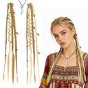 2PCS Boho Dreadlock Clip in Braids, Viking Hair Extensions Golden Blonde, 16 Inch Synthetic Braided Hair with Beads and Charms for Women Cosplay
