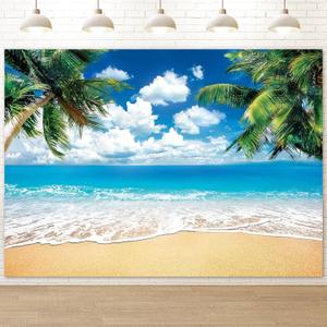 Humkat Summer Hawaiian Beach Backdrop Banner, 7X5FT Tropical Beach Ocean Scene Background for Summer Party Decoration, Beach Theme Backdrop for Photoshoot Real and Vibrant