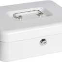 Jssmst Locking Large Metal Cash Box with Money Tray, Lock Box, White (Large, White Large)
