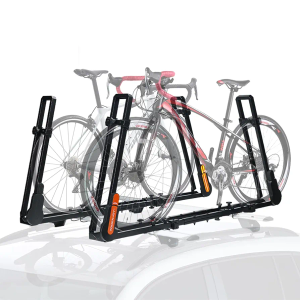 TOOENJOY Rooftop Bike Rack for Car SUV, Upright Roof Mount Bicycle Rack with 2 Arms for Movable Crossbar, 2 Bike Carrier