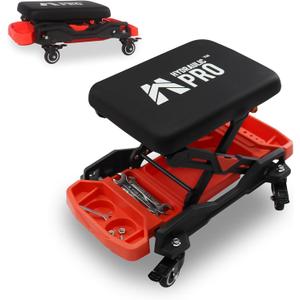 Automotive Creeper Seat with Rolling Wheels, 300 LBS Capacity Mechanic Stool, Heavy Duty Garage Stool with Soft Padded Cushion and Tool Trays, Foldable Design for Easy Storage