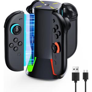 Controller Charging Dock for Nintendo Switch-2: GEEKERA 4-in-1 Charger for Joycon 2 Accessories Charging Station with RGB Light for Family Game Travel Man Friends (Black)