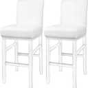 PiccoCasa Waterproof Bar Stool Covers, Faux Leather Pub Counter Height Side Chair Covers with Elastic Band White 2Pcs