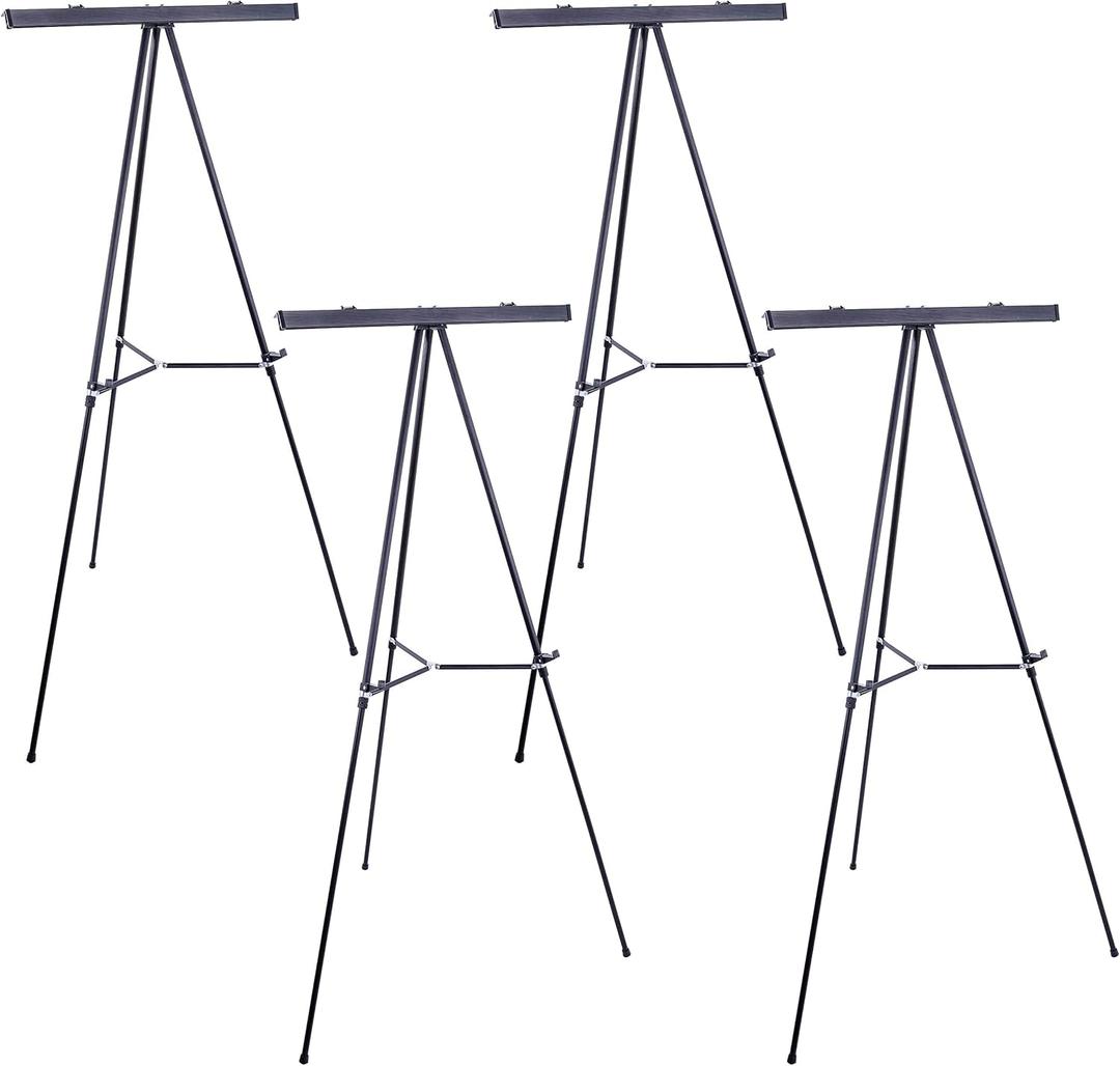 U.S. Art Supply 66" High Boardroom Black Aluminum Flip Chart Easel & Presentation Stand (4 Pack) - Adjustable Floor/Tabletop, Portable Tripod, Holds 25 lbs., for Chart Paper, Poster Boards, & Pads