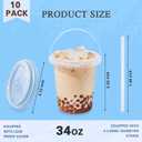 10 Pack 34oz Plastic Cups with Lids and Straws, Disposable Iced Coffee Cups with Lids,Sturdy & Food Safe Drink Buckets for Cold/Hot Drinks,Smoothies, Fruit Drinks Cups Summer Beverages,Bar/Beach Party