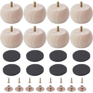 8 Pcs Round Furniture Legs, 2.8 Inch Bun Feet for Furniture Modern Couch Feet for Couch Chair Sofa Dresser Desk Table Cabinet Bed Bookcase (Wood)