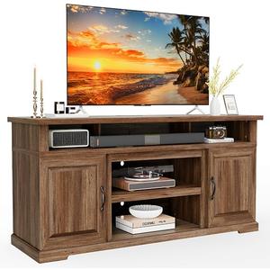 Marsail 70" Rustic Farmhouse TV Stand, Entertainment Center Fits TVs up to 80 Inch, Storage Cabinets, Adjustable Shelves & Built-in Power Outlets, for Living Room, Dark Brown,  Size 14.2" W x 70" L x 29" H Item Weight 96.3 pounds