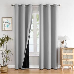 ChrisDowa 100% Blackout Curtains for Bedroom with Black Liner, 2 Thick Layers Total Blackout Thermal Insulated Grommet Window Curtains 84 Inch Long 2 Panels Set (Light Grey, 42 x 84 Inch) (42"W x 84"L (Pack of 2))