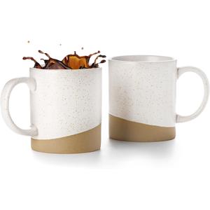 Nucookery 16 oz Large Ceramic Coffee Mugs - Coffee Mugs Set of 2, Modern and Boho Style Coffee Cups for Latte, Cappuccino, Hot Tea, Dishwasher & Microwave Safe, White