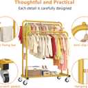 Laiensia Double Rods Garment Rack with Wheels, Clothing Rack for Hanging Clothes,4 Hooks, Multi-functional Bedroom Clothes Rack, Gold
