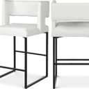 Meridian Furniture Caleb Collection Modern | Contemporary Counter Height Stool with Unique Square Back and Sturdy Iron Legs, Set of 2 Cream Velvet, 19.5" W x 20.5" D x 36" H