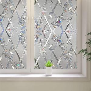 Window Privacy Film, 3D Stained Glass Film, Vinyl Decorative Window Decals, Static Cling Window Film Non-Adhesive Removable (23.6 x 157.4 inch)