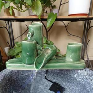 Ceramic Accents Water Fountain & Pump Kit  14.5 inch DIY Indoor/Outdoor Garden Water Feature kit - Fits 12-19 inch Bowl (not Included) (Medium 14.5 in Size in L) (Green)