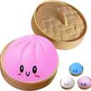 Dumpling Squishies Toy,Mystery Squishy Dumpling Box,Cute Anxiety Relief Fidget Toy,Jumbo Squishy Toy with Steamer Box,Soft Squeeze Decompression Dough for Adults& Kids (Pink)