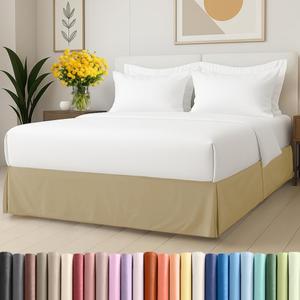 Pleated Bed Skirt Full Size - 3 Sided Pleated Bed Skirt Full - Ultra-Soft, Easy Fit with 18 Inch Tailored Drop - Hotel Quality, Wrinkle Free & Fade Resistant - for Women, Men, Kids and Teens - Beige