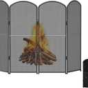 4-Panel Fireplace Screen, 47.8" W x 31" H Foldable Wrought Iron Fire Spark Guard, Decorative Metal Mesh Fireplace Cover for Living Room, Fire Cover for Baby,Pet Proof Safety Gate Black
