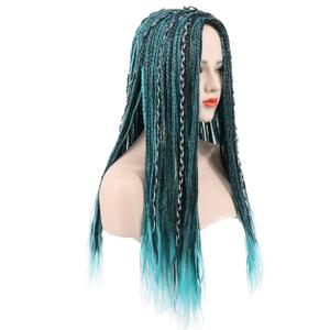 karlery Women Long Braid Blue and Black Mixed Wig Halloween Cosplay Wig Anime Costume Party Wig