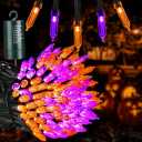 Joomer Orange Purple Halloween Lights - Battery Operated 33ft 100 LED String Lights, Waterproof Outdoor Indoor with 8 Modes Timer for Party, Garden, Halloween Decor