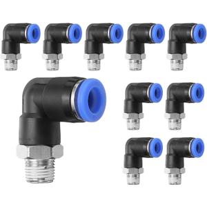 HARFINGTON 10pcs Push to Connect Fittings Male Elbow 5/16 Inch Tube OD x 1/8 Inch NPT Thread Plastic Quick Connect Air Hose Pneumatic Fitting Kit Push Lock Connector PL8-N01, Blue