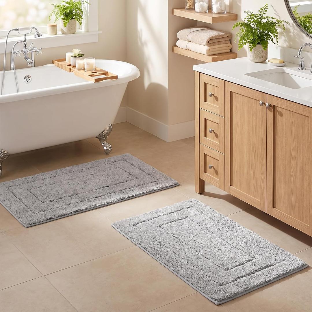 GRANNY SAYS Gray Bathroom Rugs Set 2 Piece, Soft Microfiber Bath Mats, 20"×32" + 16"×24"