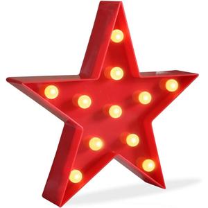 Marquee Light Star Shaped LED Plastic Sign-Lighted Marquee Star Sign Wall Dcor Battery Operated (Red)
