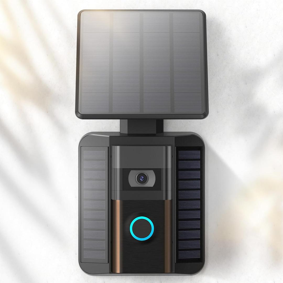 Solar Charger Compatible for Ring Video Doorbell (2020 Release) Micro-USB Port Charging, QIBOX Adjustable Solar Panel Mount, Efficient Solar Charger for Doorbell Camera