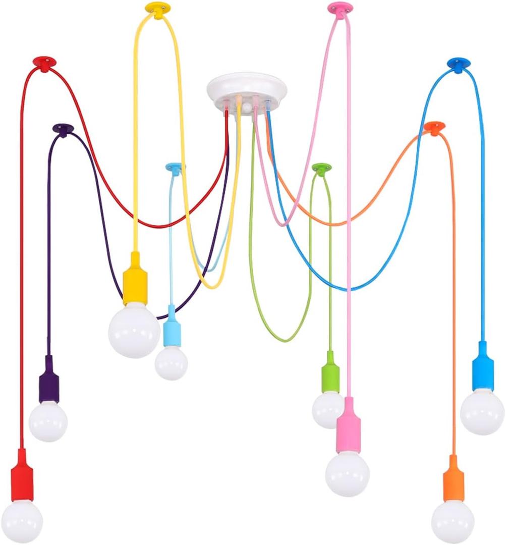 Colorful Spider Chandelier, Kids Ceiling Light Fixture, Ajustable DIY Pendant Lamp for Boys Girls Bedroom Playroom Classroom Dining Room, E26 8 Arms Lights Colorful Spider Chandelier, Kids Ceiling Light Fixture, Ajustable DIY Pendant Lamp for Boys Girls Bedroom Playroom Classroom Dining Room, E26 8 Arms Lights
